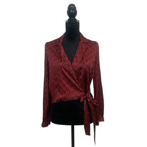 Lulu's Women's S Burgundy Black Paisley Whimisgoth Fairy Grunge Chic Wrap Blouse
